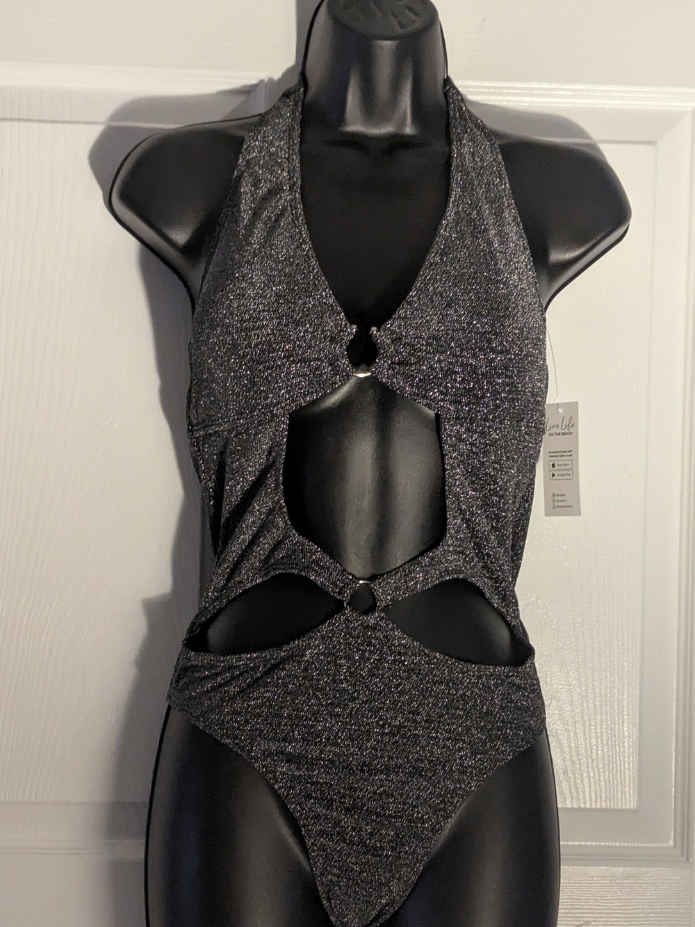 Cupshe Metallic Shimmer Cutout One Piece Swimsuit Halter Tie Back NWT Large